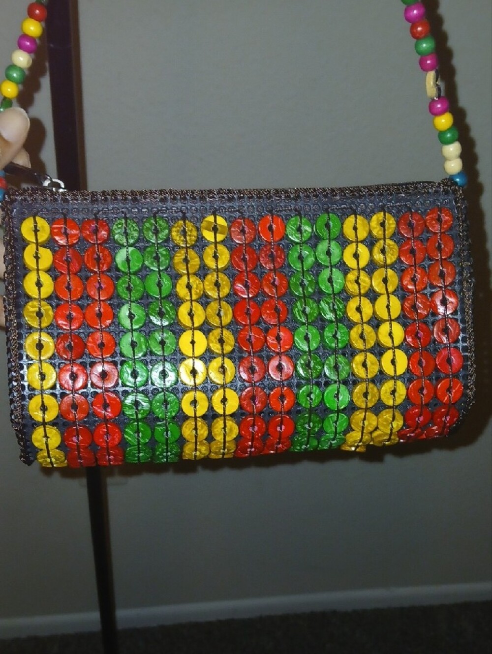 Jamaican Multicolor Beaded Flower Crossbody Bag - Picture 4 of 9